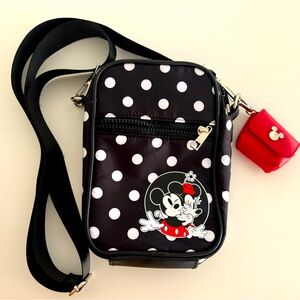 Disney Mickey Mouse Crossbody bag black and white polka dot w/ red coin purse